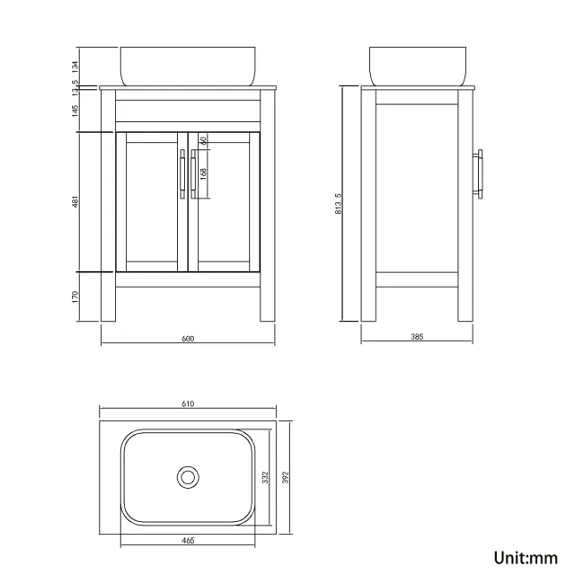 Bermuda Cashmere Pink Vanity with Marble Top & Curved Counter Top Basin 600mm - Brass Knurled Handles