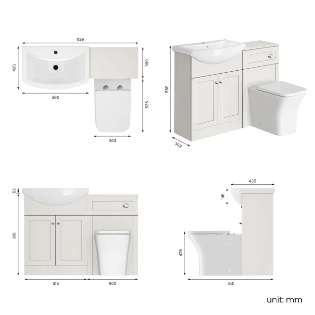 Capri Cotton White Combination Vanity Basin and Houston Toilet 1150mm - Chrome Handles