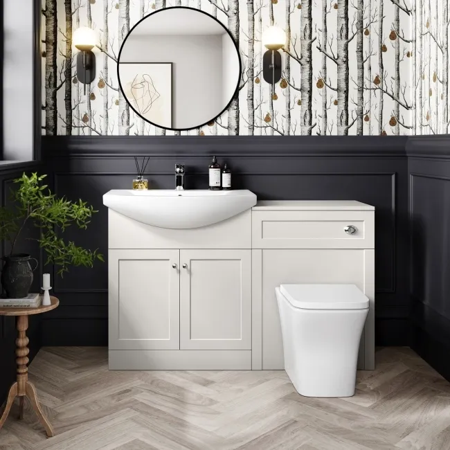 Capri Cotton White Combination Vanity Basin and Houston Toilet 1350mm - Chrome Handles