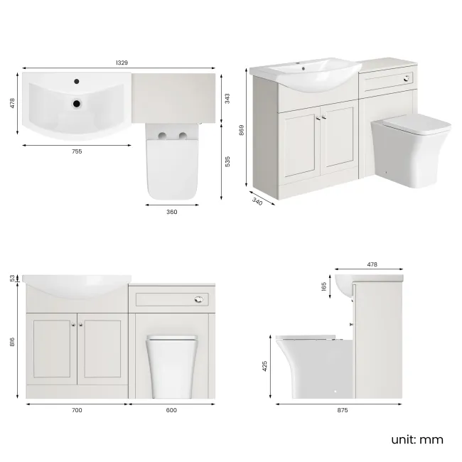 Capri Cotton White Combination Vanity Basin and Houston Toilet 1350mm - Chrome Handles
