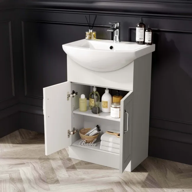 Capri Cotton White Vanity with Semi Recessed Basin 550mm - Traditional Handles