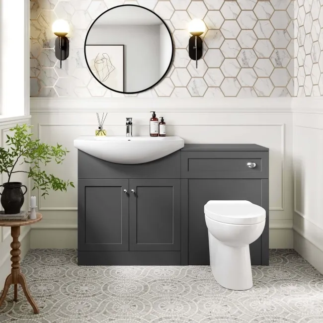 Capri Slate Grey Combination Vanity Basin and Austin Toilet 1350mm - Chrome Handles