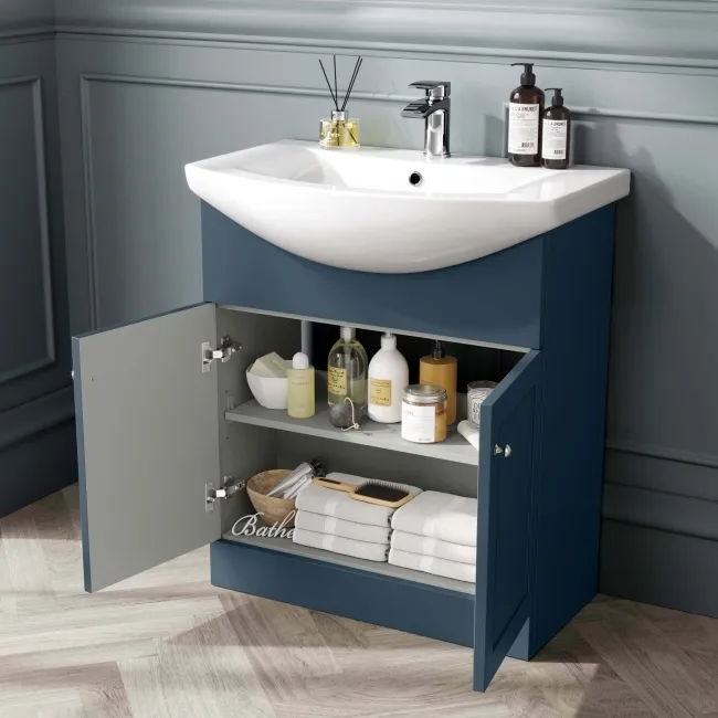 Capri Navy Blue Vanity with Semi Recessed Basin 750mm - Brushed Handles