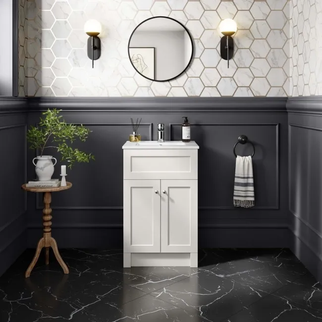 Milos Cotton White Basin Vanity 500mm - Brushed Handles