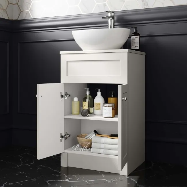 Milos Cotton White Vanity with Oval Basin 500mm - Chrome Handles