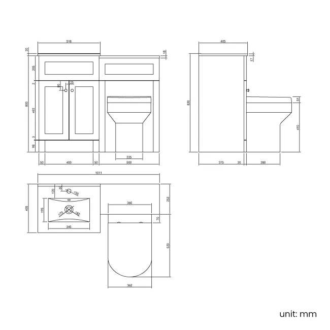 Milos Fog Grey Combination Vanity Basin and Denver Toilet 1000mm - Chrome Handles