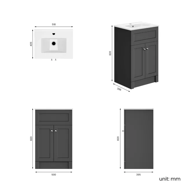 Milos Slate Grey Basin Vanity 500mm - Chrome Handles