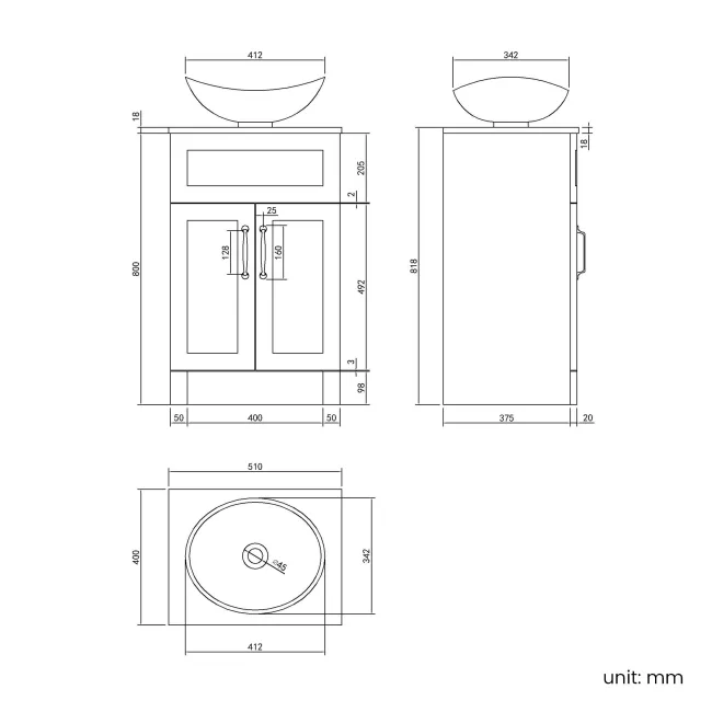 Milos Slate Grey Vanity with Oval Basin 500mm - Traditional Handles