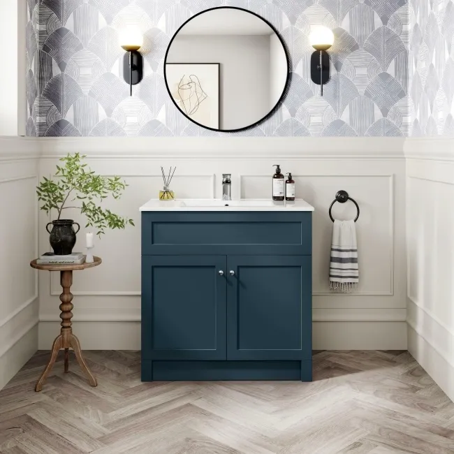 Milos Navy Blue Basin Vanity 800mm - Chrome Handles