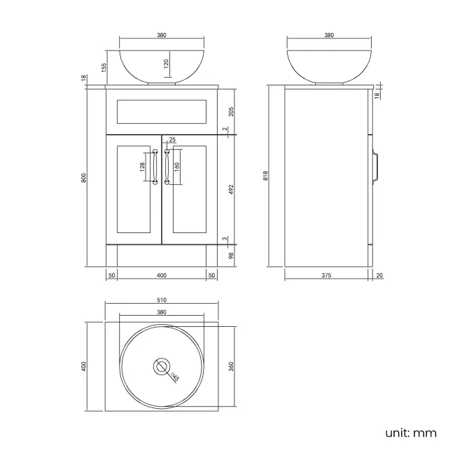 Milos Navy Blue Vanity with Mesa Basin 500mm - Traditional Handles