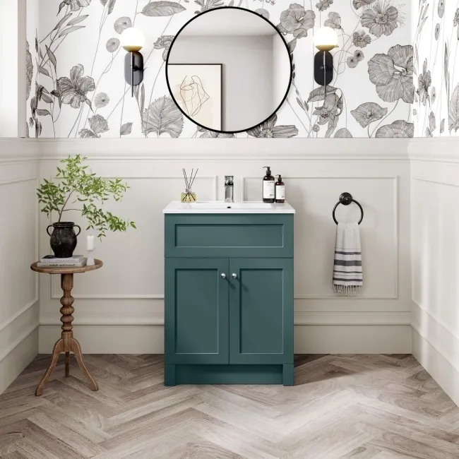 Milos Mystic Green Basin Vanity 600mm - Brushed Handles