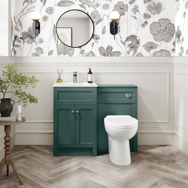 Milos Mystic Green Combination Vanity Basin and Austin Toilet 1000mm - Chrome Handles