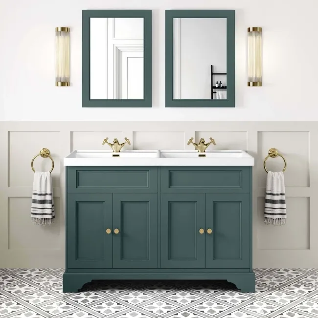 Lucia Midnight Green Double Basin Vanity 1200mm - Brushed Brass Accents
