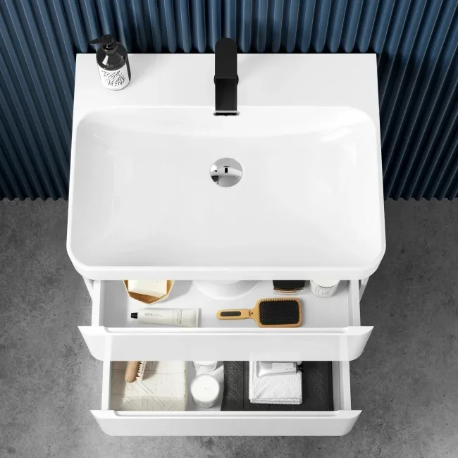 Corsica Gloss White Wall Hung Basin Drawer Vanity 600mm