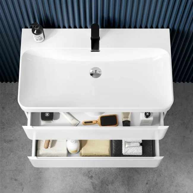 Corsica Gloss White Wall Hung Basin Drawer Vanity 800mm