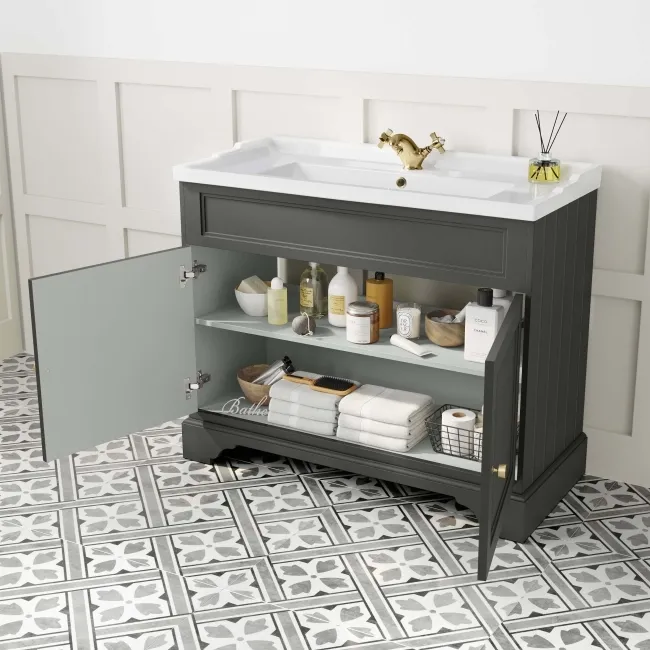 Lucia Graphite Grey Basin Vanity 1030mm - Brushed Brass Accents