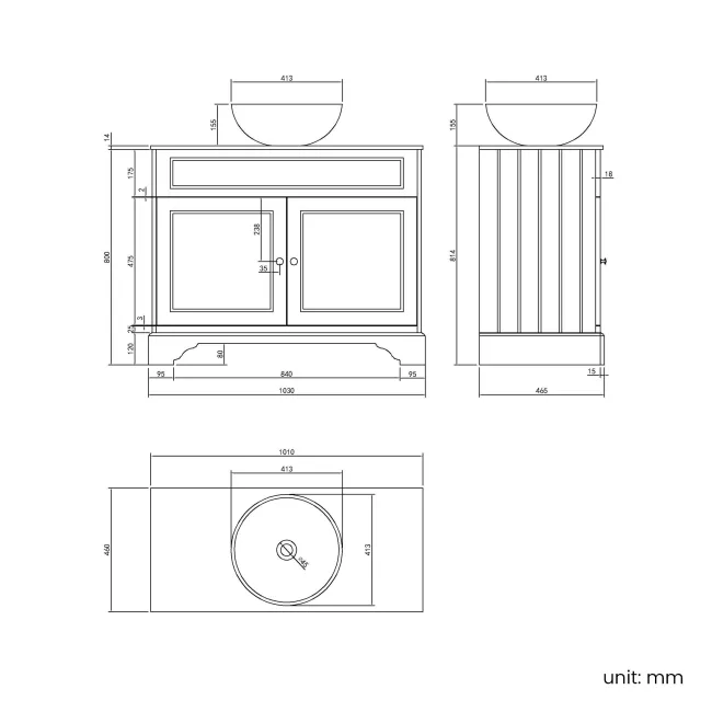 Lucia Inky Blue Vanity with Marble Top & Round Counter Top Basin 1030mm