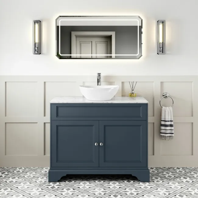 Lucia Inky Blue Vanity with Marble Top & Oval Counter Top Basin 1030mm
