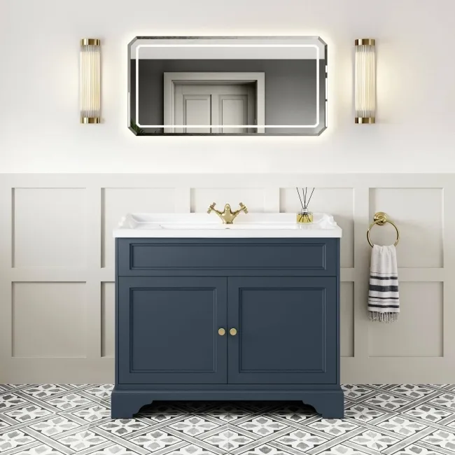 Lucia Inky Blue Basin Vanity 1030mm - Brushed Brass Accents