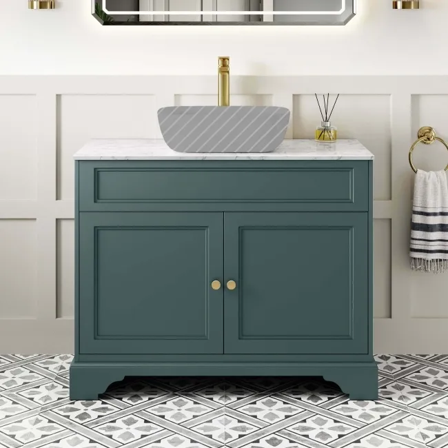 Lucia Midnight Green Cabinet with Marble Top 1030mm (Excludes Counter Top Basin) - Brushed Brass Accents