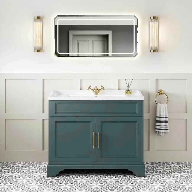 Lucia Midnight Green Basin Vanity 1030mm - Brass Knurled Handles