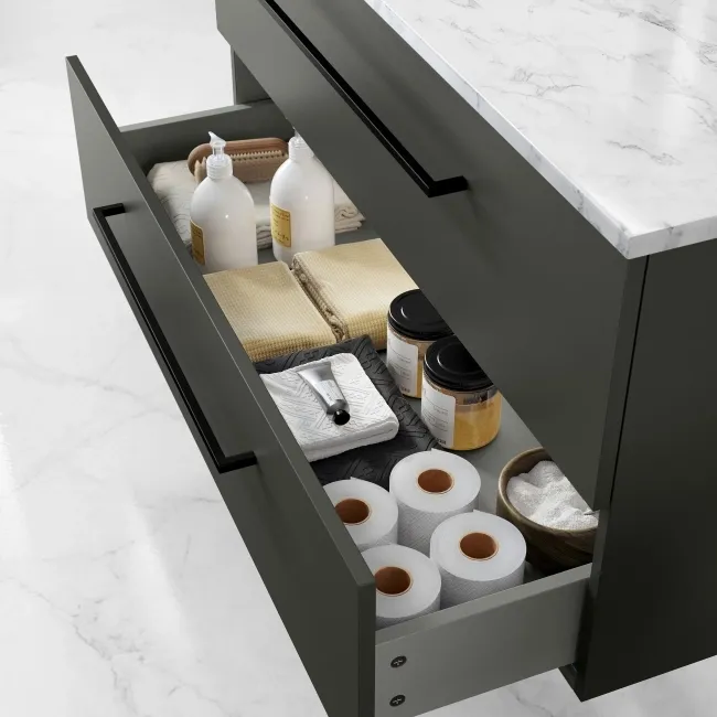 Elba Graphite Grey Wall Hung Drawer Vanity 1000mm Excludes Counter Top Basin - Black Accents