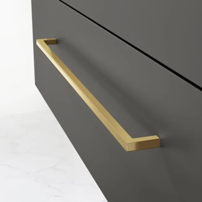 Elba Graphite Grey Wall Hung Drawer Vanity with Marble Top & Curved Counter Top Basin 1000mm - Brushed Brass Accents