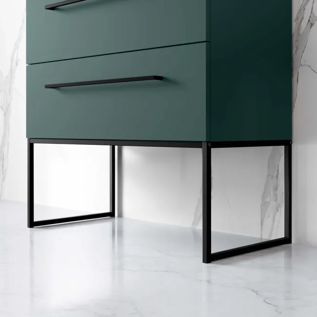 Elba Midnight Green Wall Hung Basin Drawer Vanity 800mm with Matt Black Stand