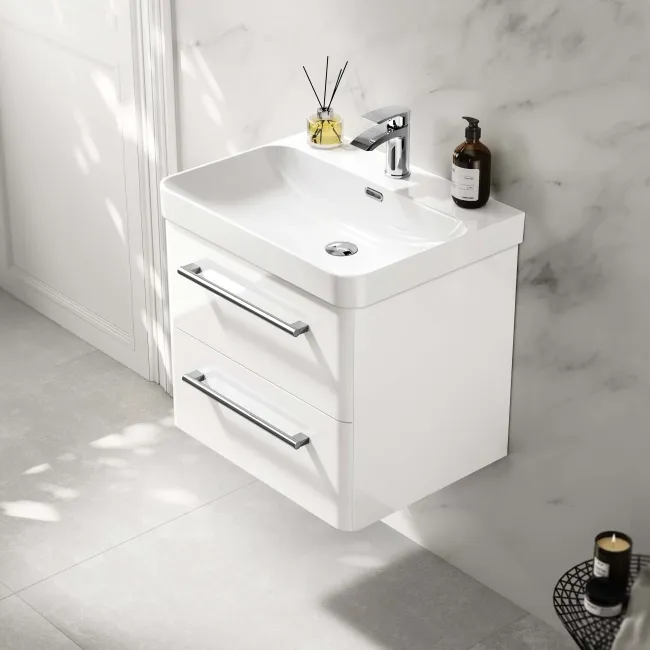 Omaha Gloss White Wall Hung Basin Drawer Vanity 600mm