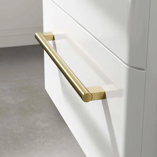 Omaha Gloss White Wall Hung Drawer Vanity with Marble Top 600mm (Excludes Counter Top Basin) - Brushed Brass Accents