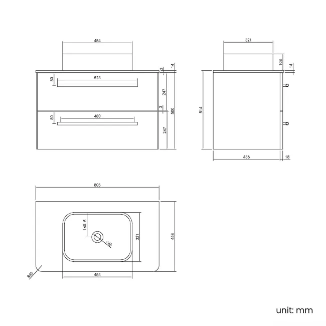 Omaha Slate Grey Wall Hung Drawer Vanity with Marble Top & Marin Basin 800mm