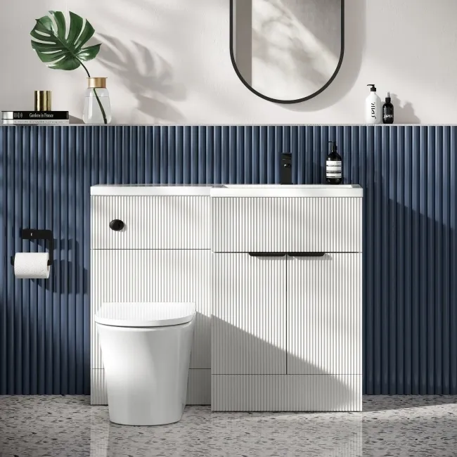 Havana Fluted Coastal White Combination Vanity Basin and Tucson Toilet 1100mm - Black Accents - Right Handed