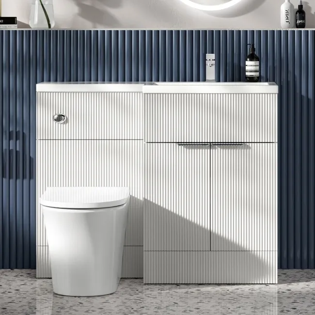 Havana Fluted Coastal White Combination Vanity Basin and Tucson Toilet 1100mm - Chrome Handles - Right Handed