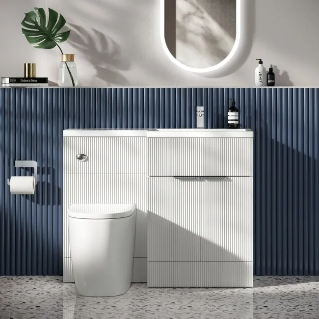 Havana Fluted Coastal White Combination Vanity Basin and Utah Comfort Height Toilet 1100mm - Chrome Handles - Right Handed