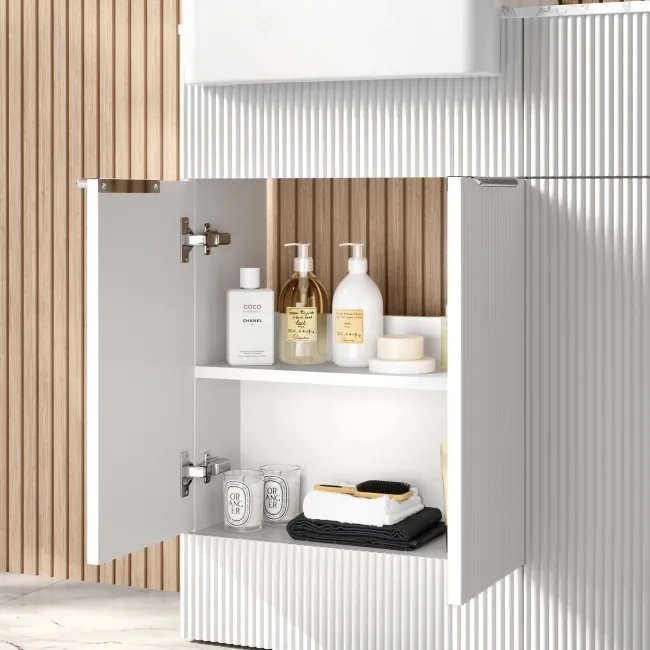 Sicily Fluted Coastal White Combination Vanity Basin with Marble Top & Utah Comfort Height Toilet 1000mm - Chrome Handles