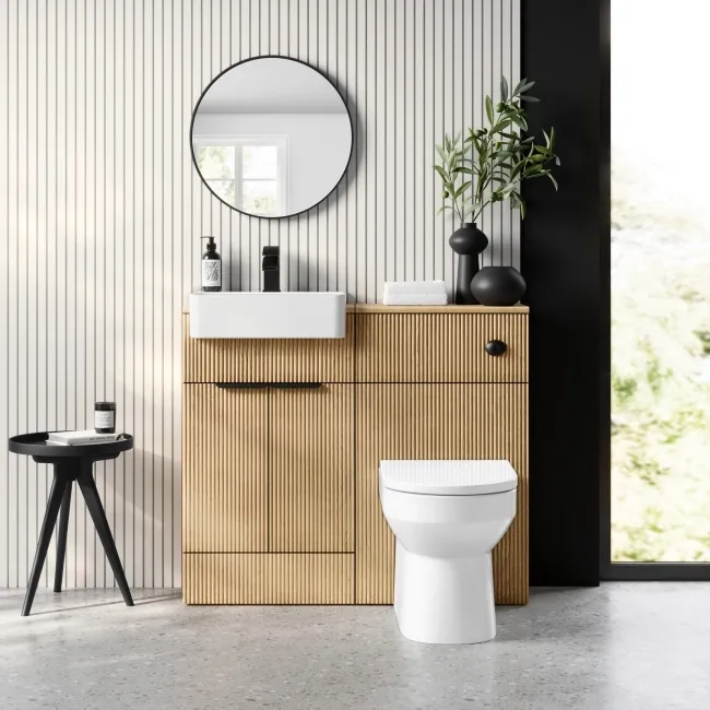 Sicily Fluted Country Oak Combination Vanity Basin and Miami Toilet 1000mm - Black Accents