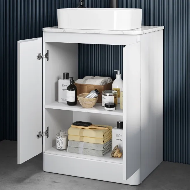 Corsica Gloss White Vanity with Marble Top & Marin Basin 600mm