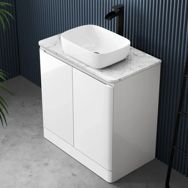 Corsica Gloss White Vanity with Marble Top & Curved Basin 800mm