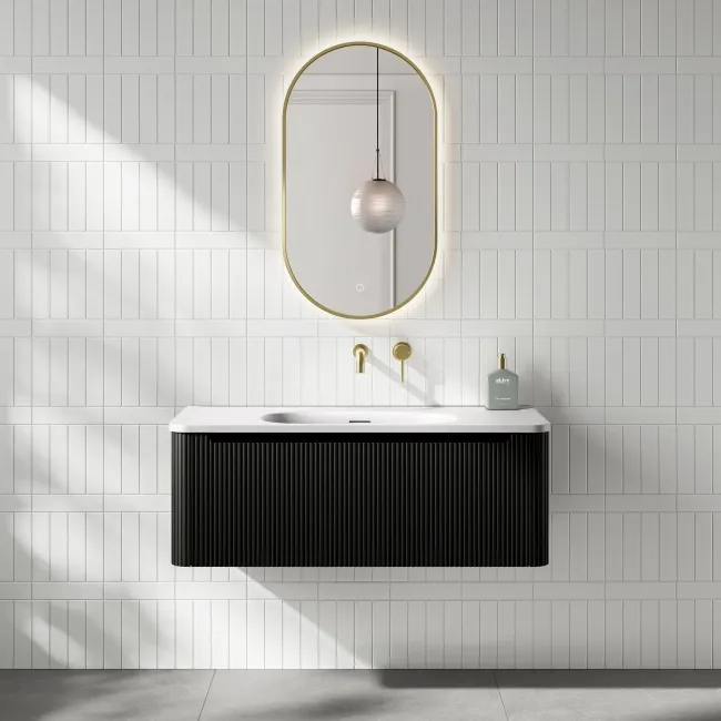 Sorrento Fluted Matt Black Wall Hung Drawer Vanity with Matt White Basin 1000mm