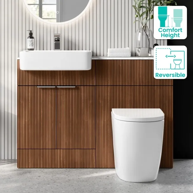 Sicily Fluted Black Walnut Combination Vanity Basin with Marble Top & Utah Comfort Height Toilet 1200mm - Chrome Handles
