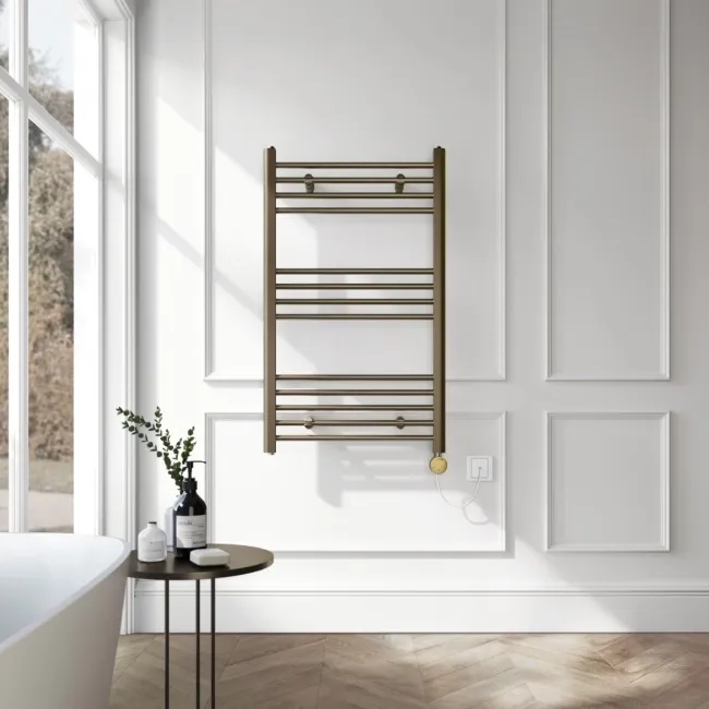 Barcelona Electric Antique Gold Straight Heated Towel Rail 1000x600mm
