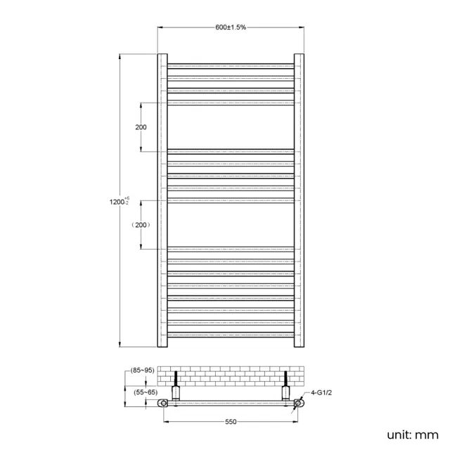 Barcelona Electric Antique Gold Straight Heated Towel Rail 1200x600mm