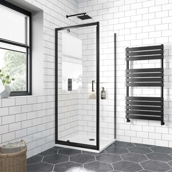 London Matt Black 6mm Pivot Shower Enclosure 800x800mm