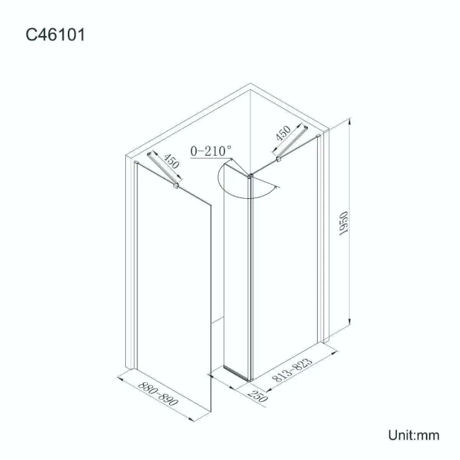 Copenhagen Easy Clean 8mm Walk In Shower Enclosure 800mm & 900mm Glass with Pivotal Return Panel