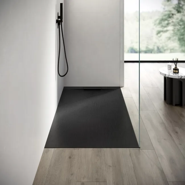 Tokyo Rectangular Matt Black Slate Texture Stone Shower Tray 1600x800mm