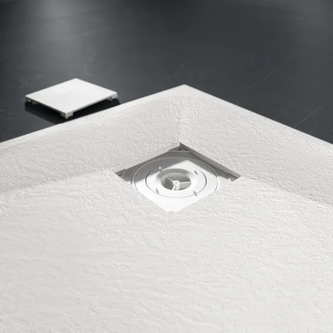 Berlin Quadrant Matt White Slate Effect SMC Composite Shower Tray 800x800mm