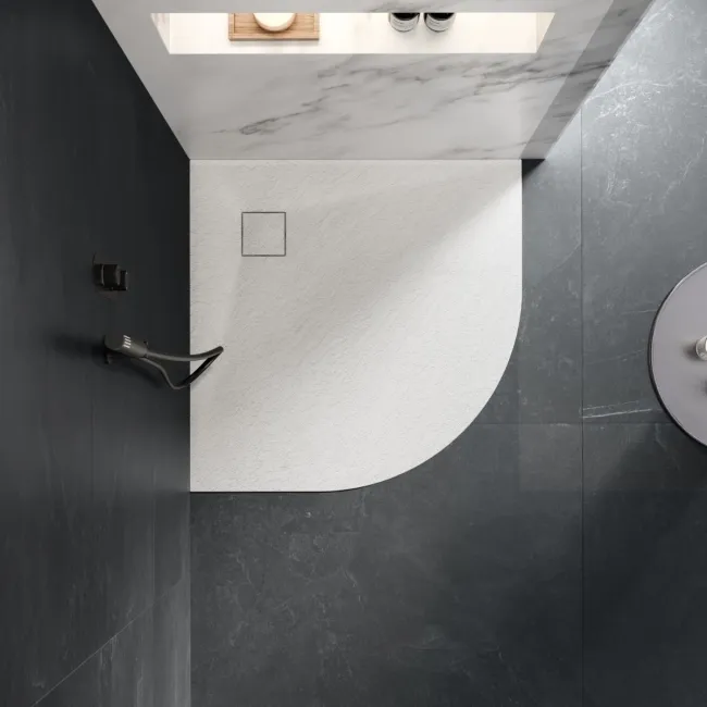 Berlin Quadrant Matt White Slate Effect SMC Composite Shower Tray 900x900mm