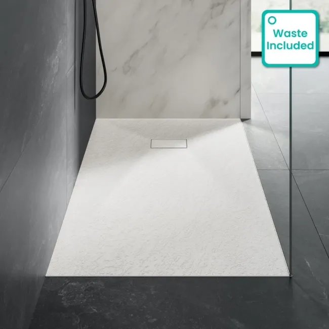 Berlin Rectangular Matt White Slate Effect SMC Composite Shower Tray 1600x700mm