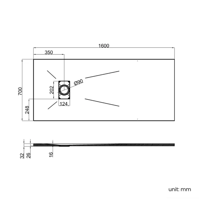 Berlin Rectangular Matt White Slate Effect SMC Composite Shower Tray 1600x700mm