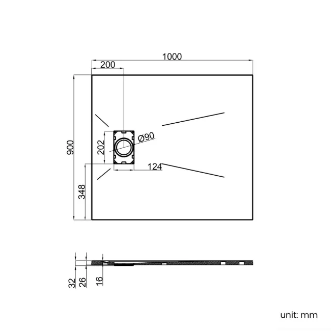 Berlin Rectangular Matt White Slate Effect SMC Composite Shower Tray 1000x900mm